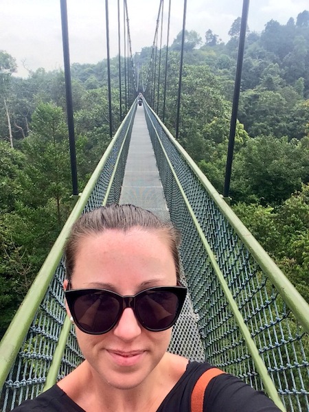 "I'm a blogger, get me out of here!" On the MacRitchie free-standing suspension bridge.