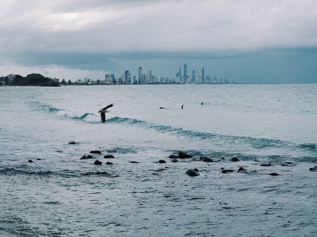 Moody weather disrupted our view of the Goldie from Burleigh Heads, you can imagine how pretty it would be on a clear day