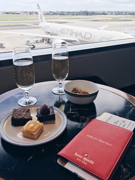 Veuve Champagne and sweet treats at Singapore Air First Class Lounge Sydney Airport
